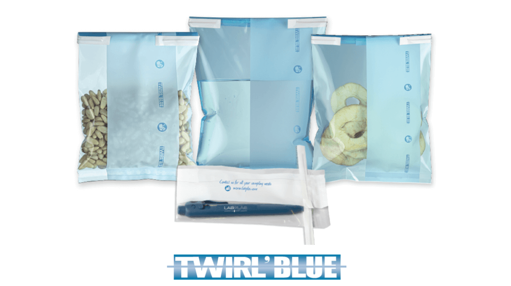Blue sampling bags with things in them